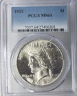 1922-P US Peace Silver Dollar PCGS Mint State 64