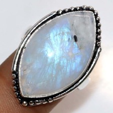 925 Silver Plated Rainbow Moonstone Ring US 9 Spiritual Gift Most Beautiful GW