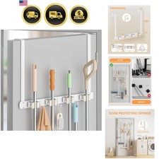 Broom Holder Over The Door - 304 Stainless Steel Mop and Broom Holder Wall Mo...