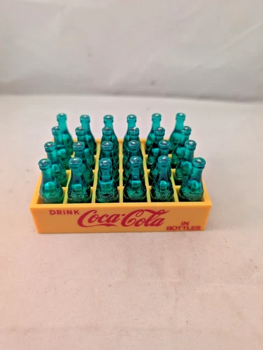 Vintage Drink Coca Cola Yellow Crate Miniature 24 Bottle Set Green Display