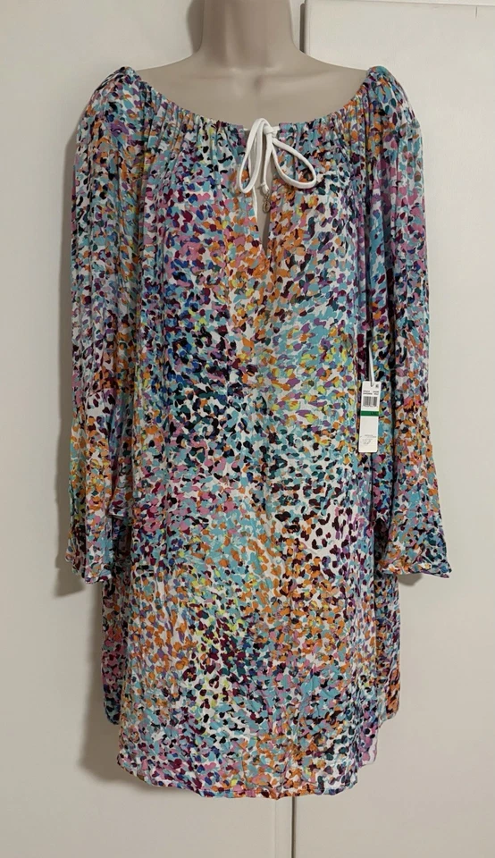 NUEVO CON ETIQUETAS Anne Cole Para Mujer Talla L/XL Puesta de Sol Punto Campana Manga Túnica Natación Cubrir Top Foto 2 de 4