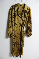 Next Womens Satin Ink Print Wrap Midi Dress - Ochre - Size 12 (h92)