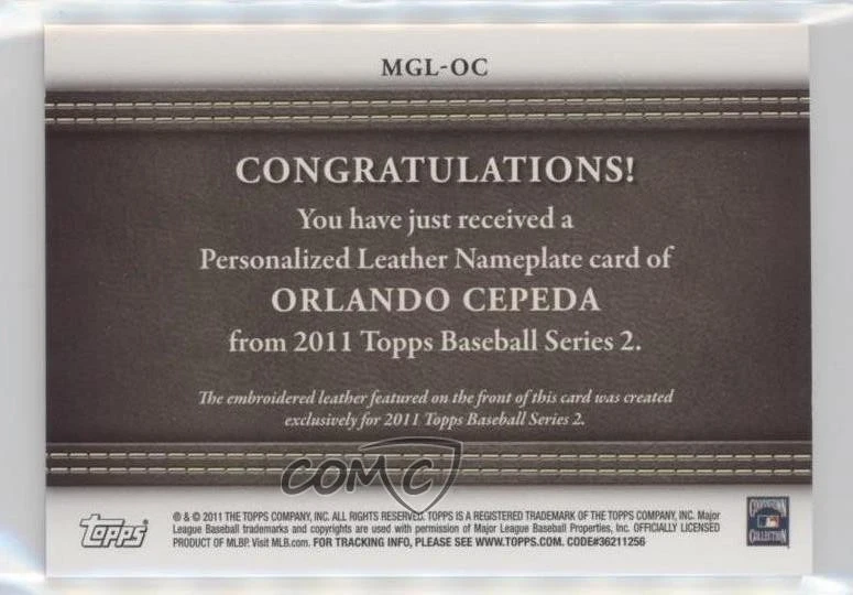 2011 Topps Manufactured Glove Leather Nameplate Black /99 Orlando Cepeda HOF - Image 2 of 2