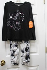 Wonder Nation Girls 2 Pc Long Sleeve Pajama Set-Black/Unicorn-Small 6/6X -NWT