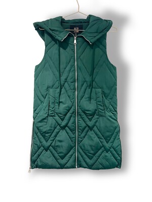 QED Steppweste Jacke mit Kapuze seitliche Reißverschlüsse grün Gr. S Taschen Outdoor Freizeit