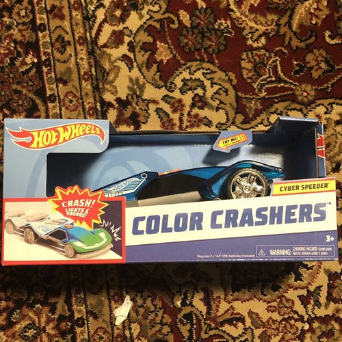 Hot Wheels 10" Motorized Color Crashers Cyber Speeder Car, Blue, Lights ...