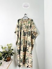 Indian Handmade Cotton Jungle Printed Beach Summer Swim Wear Dress Long Kaftan