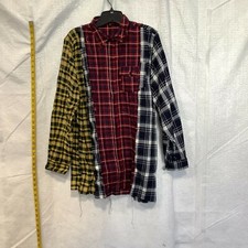 Fashion Nova Womens Plaid I Wanna know Multicolor Button Up Tunic Shirt Size L