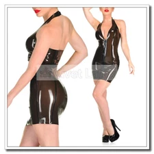 Latex Dress Backless Halter Front Zip Deep V Neck Sexy Cool Customize 0.4mm D212