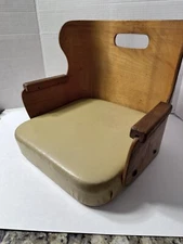 VTG Antique Wood w/Cushion Child's Booster Seat Padded Wooden Tri Par Label 12”