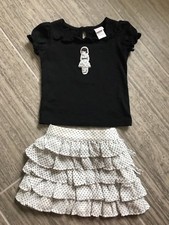 janie and jack 2 piece black top, polka dot tiered skirt EUC 12-18