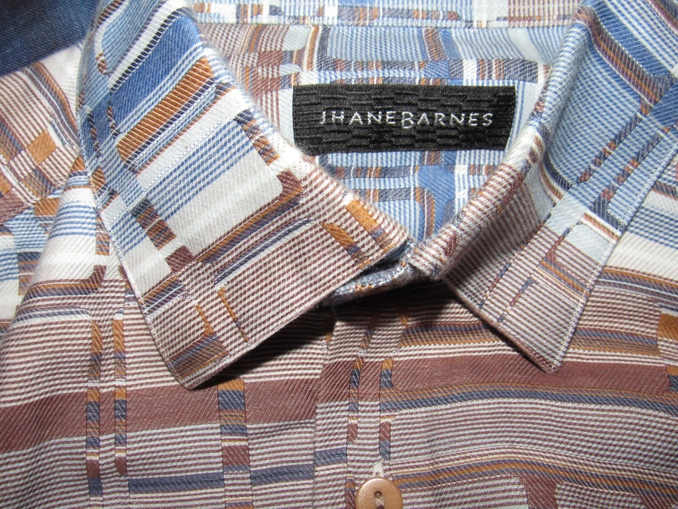 Camisa De Colección JHANE BARNES Para Hombre Mediana Abotonada Algodón Tejida Colorida Larga Slv Foto 2 de 4