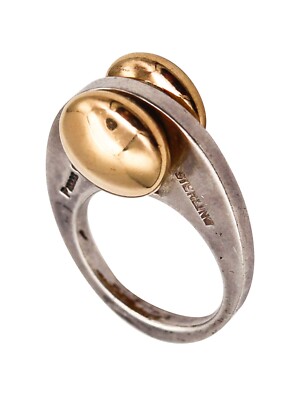 Pierre Cardin 1970 Paris Geometric Sculptural Ring  In 14Kt Gold And Sterling