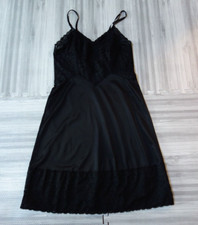 Vintage Black Full Slip Vanity Fair Size 36 Lace Lined Bodice Wide Lace Hem