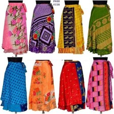 Wholesale Lot 5 PC indian Vintage Silk Sari magic Wrap Around Frill Skirt
