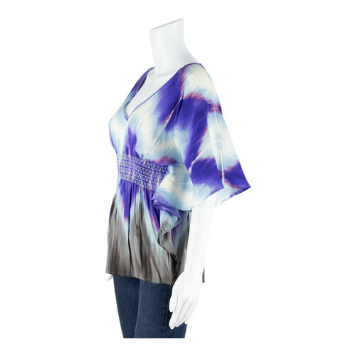 Top MARCIANO Guess Mezcla Seda Azul Cuello en V Seda Loco Manga Corta Mujer Reino Unido 4 - Imagen 2 de 5