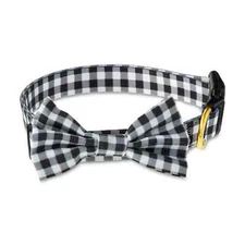 Vibrant Life Gingham Bow Tie Dog Collar Medium Black And White 3D Bowtie Fashion