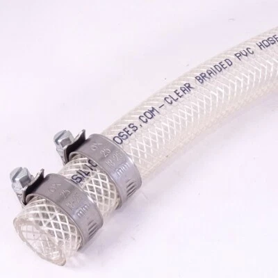 AUTOSILICONEHOSES Heavy Duty Braided Clear PVC Hose Pipe - Water Air Fuel + 2 Stainless Tube Clips