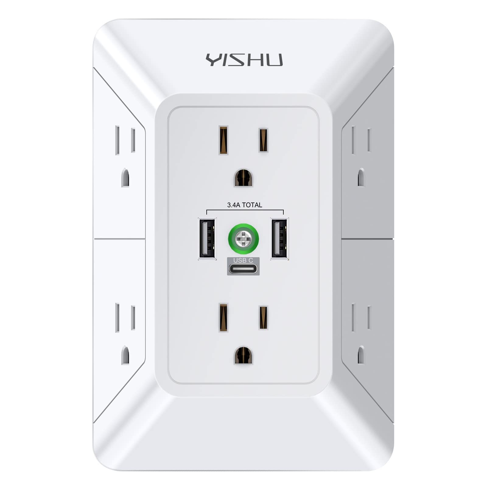 Multi Plug Outlet Surge Protector - YISHU 3 Sided Power Strip with 6 AC Outle...