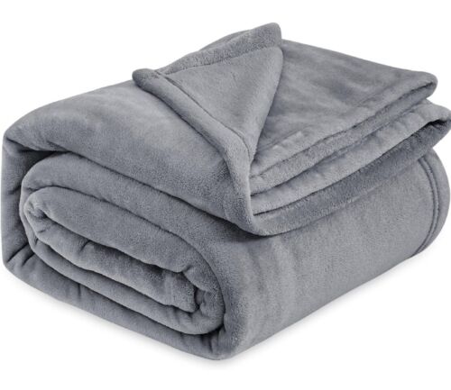 Bedsure Get Cozy KING Size Flannel Blanket 108” x 90" Gray Soft Microfiber, New