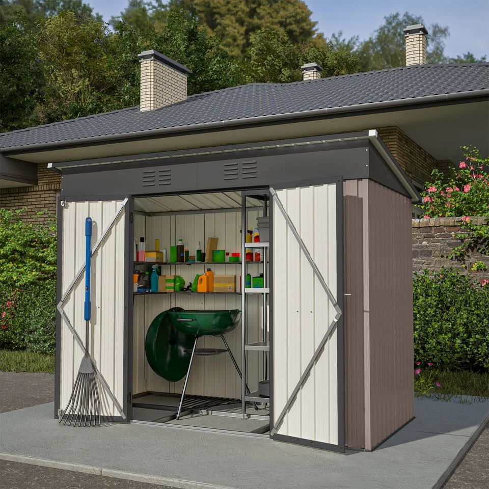 8x4ft Geräteschuppen Gerätehaus Gartenhaus Metall Fundament Inkl. Fundament - Bild 2 von 4