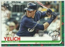 2019 Topps Holiday Walmart #HW72 SP Variation Christian Yelich Candy Cane Bat