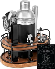 Home Hero Elegant Bartender Kit with Wooden Stand, Premium Bar Set & Cocktail Sh