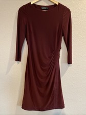 Women's LAUREN Ralph Lauren Burgundy side ruched 3/4 Sleeve Dress Suede Hem 4