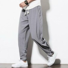 Chinese Linen Cotton Loose harem pants Mens Casual wide leg trousers Tang New