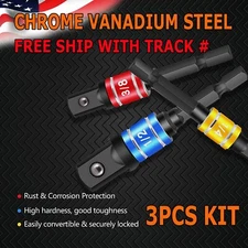 3pcs Socket Adapter Set Hex Shank to 1/4" 3/8" 1/2" Impact DRIVER GRADE Drill 