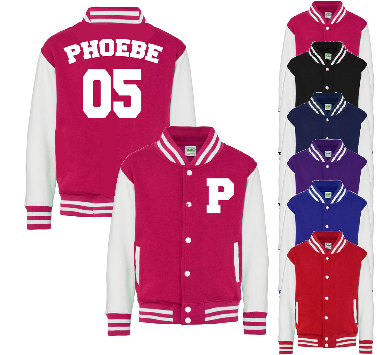 Personalised Name and Initials Kids Varsity Jacket American Style Collage Jacket