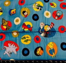 Fat Quarter 18"x21" Dr. Seuss Cat in the Hat Grinch Lorax Horton Cotton Fabric