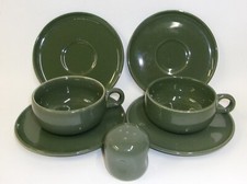 MCM Russel Wright American Modern Cedar Green Dinnerware Cups Saucers Shaker