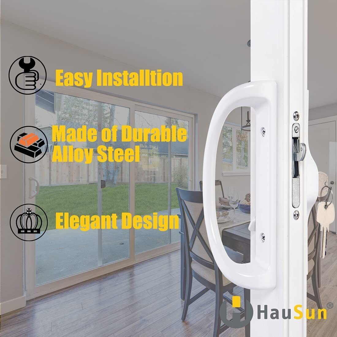 HauSun Sliding Patio Door Handle Set with Mortise Lock (Keyed with Keys