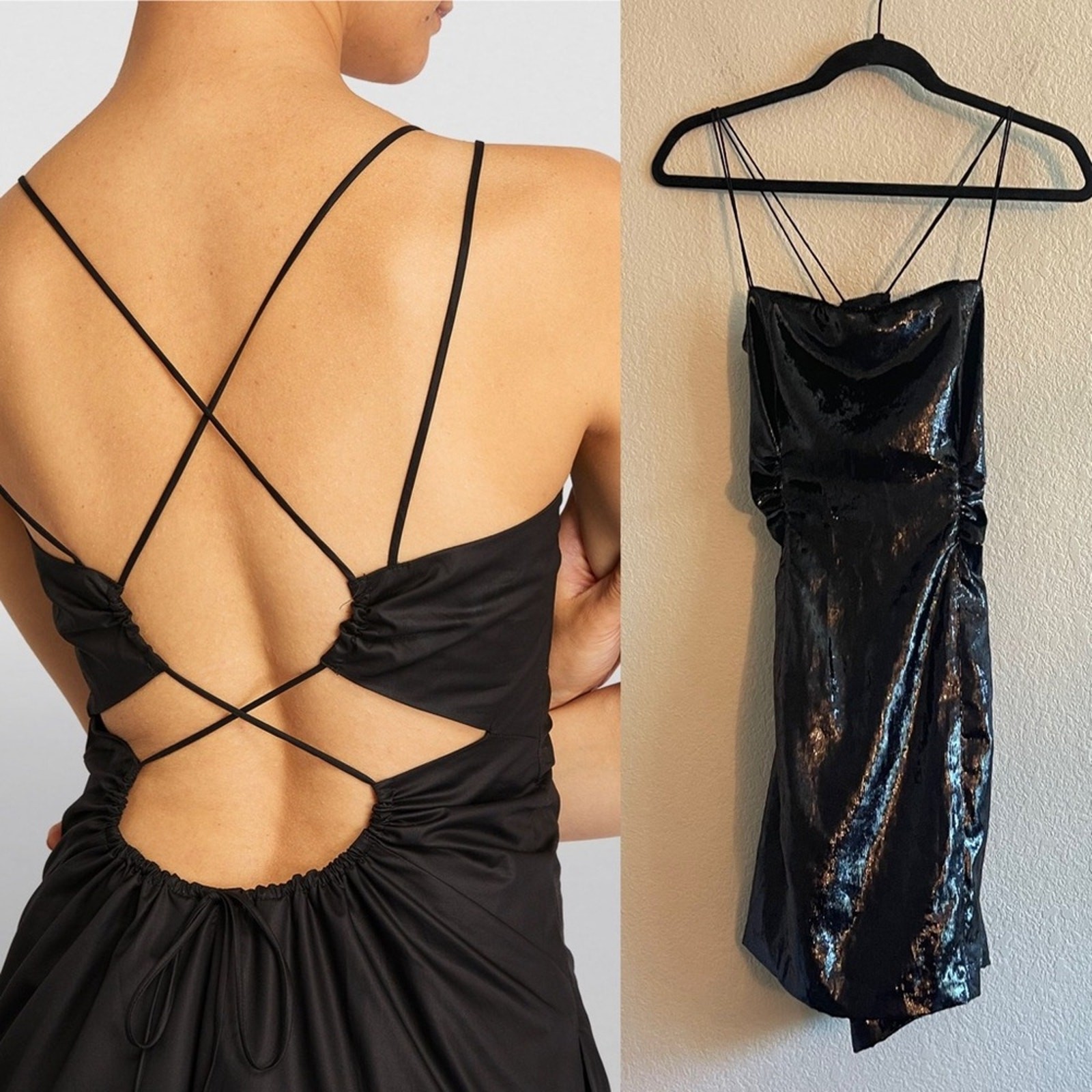 RARE One Of A Kind NWT FRAME Tie Back Mini Dress Sample Piece Black LBD Small