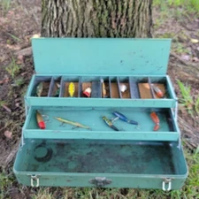 Vintage Simonsen Steel Tackle Box With Vintage Lures