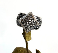 1980's Suarti BA Sterling Silver Basketweave Ring Wide Band Size 7 Vintage