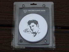Brand New ELVIS PRESLEY Set of 4 Ceramic Coasters, Black Profile on White