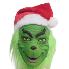 The Grinch Mask Full Head Latex Xmas Christmas Cosplay Costume with hat