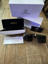 Versace Shield Square Black Sunglasses Lightweight Designer Plastic Metal