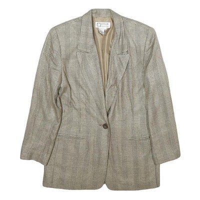 ATRIUM COLLECTION Damen Beige Karierte Jacke UK 14 Knopfverschluss