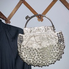 Vintage Sparkling Beaded Evening Clutch Festival Bag Top Handle Chain Flapper