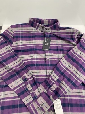 Nordstrom Flannel Shirt Mens XL Purple Navy Techsmart Trim Fit Dress Button Up