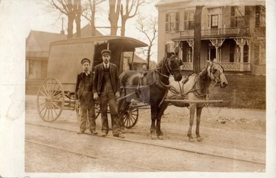 c1910s Grocery Meat Delivery Wagon Man Boy Danville IN RPPC Photo Postcard COPY