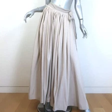 Lanvin Collection Blanche Ribbon-Tie Pleated Maxi Skirt Beige Silk-Blend Size 38