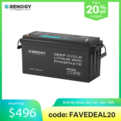 Renogy NEW 12V 200Ah Core Deep Cycle Lithium Iron Phosphate Battery w/ Bluetooth