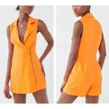 Urban Outfitters Linen Sleeveless Skort Romper Neon Orange Size Large NWOT