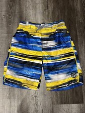 ZeroXposure Boys Yellow Blue and Black Shark Design Swim Trunks Size Small (8)