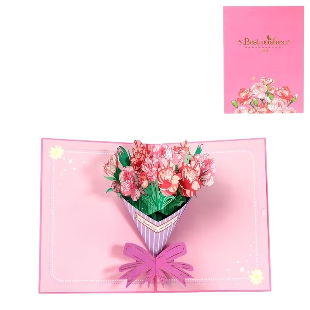  - Elegant Carnations Bouquet Pop Up Greeting Card - Image 2