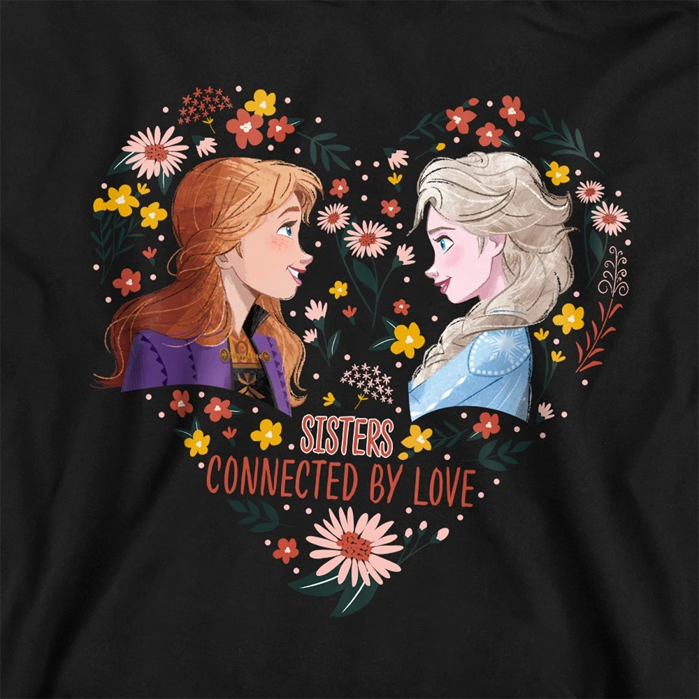 San Valentino Elsa Anna Sisters Connected Love Kids Felpa con cappuccio nera 5 13 anni